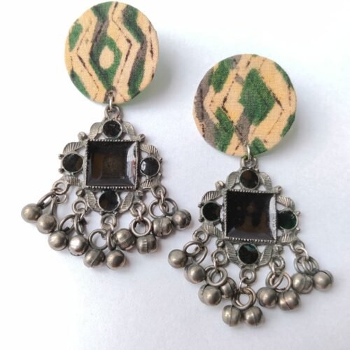 WhatsApp Image 2026-06-24 at 22.34.14 Ikat Fabric & Black Metal Chandelier Earrings