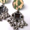 Ikat Fabric & Black Metal Chandelier Earrings
