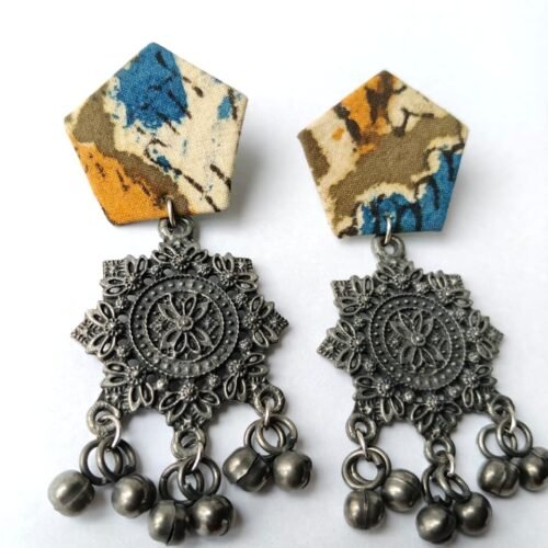 WhatsApp Image 2026-06-24 at 22.34.41 Batik Fabric & Black Polish Mandala Metal Chandelier Earrings