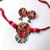 Batik Fabric Choker Set with Earrings — Pink Meenakari Metal