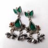 Black Polish Green Enamel Earrings with Silver Ghungroo Drops