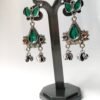 Black Polish Green Enamel Earrings with Silver Ghungroo Drops