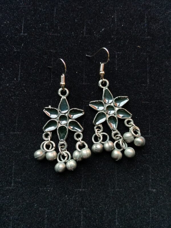 Black Polish Black Petal Star Earrings with Ghungroo Drops