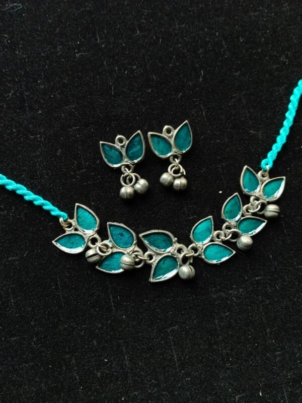 Leaf Enamel Neckpiece & Earrings Set