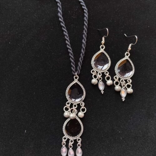 Black Teardrop Boho Pendant & Earring Set