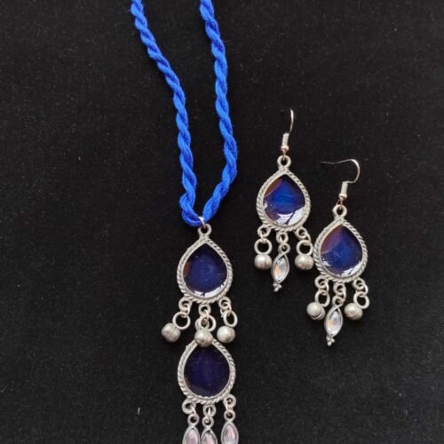 Royal Blue Teardrop Black polished Jewellery Set