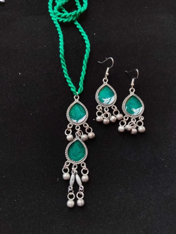 WhatsApp Image 2026-07-28 at 2.24.57 PM Vibrant Green Boho Pendant & Earring Set
