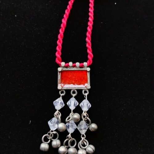 Black-Polished Metal & Enamel Tie-Back Boho Neckpiece