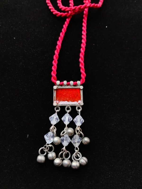 Black-Polished Metal & Enamel Tie-Back Boho Neckpiece