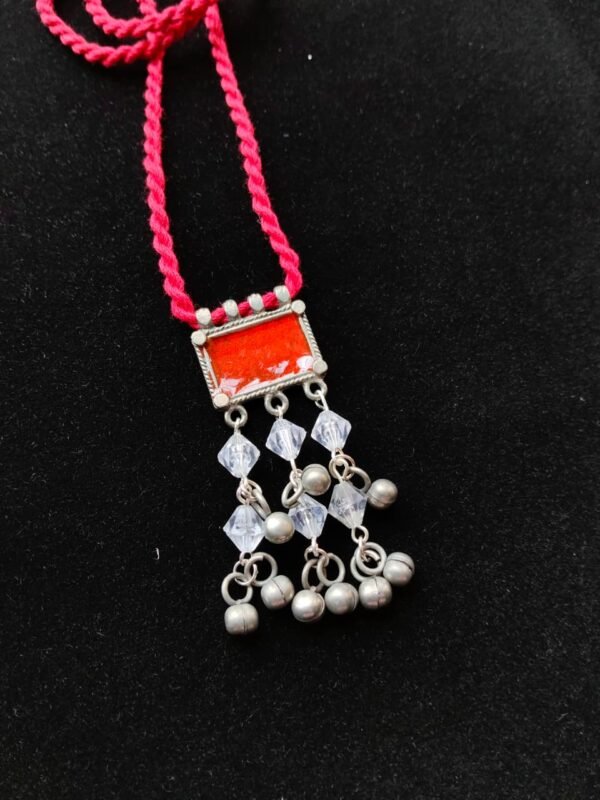 Black-Polished Metal & Enamel Tie-Back Boho Neckpiece