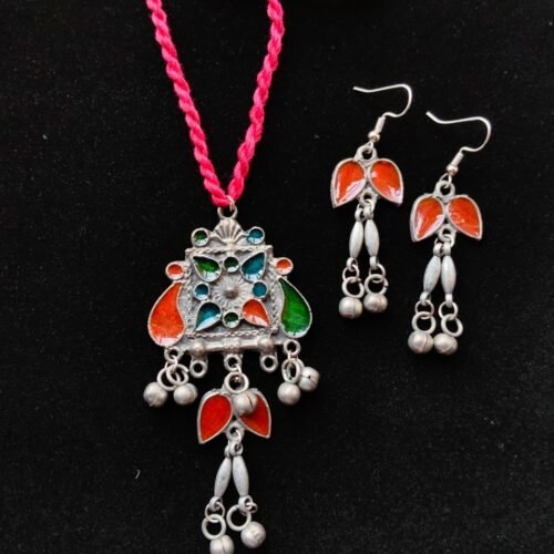 Naira Multi-Color Blackpolished Neckpiece and Matching Dangle Earrings
