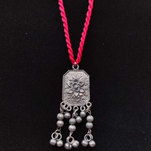 Ethnic Floral Motif Pendant with Metal Dangles