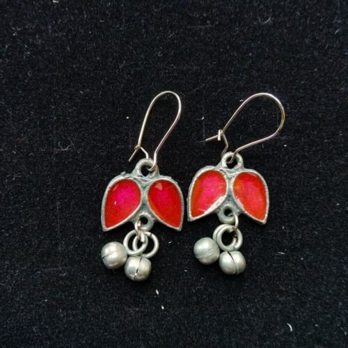 Pink Meenakari Twin Leaf Earrings
