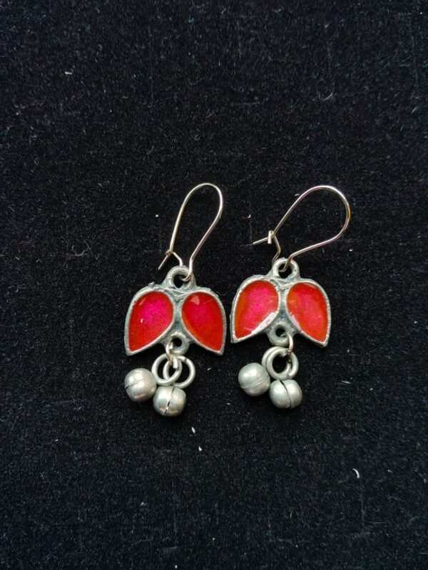 Pink Meenakari Twin Leaf Earrings