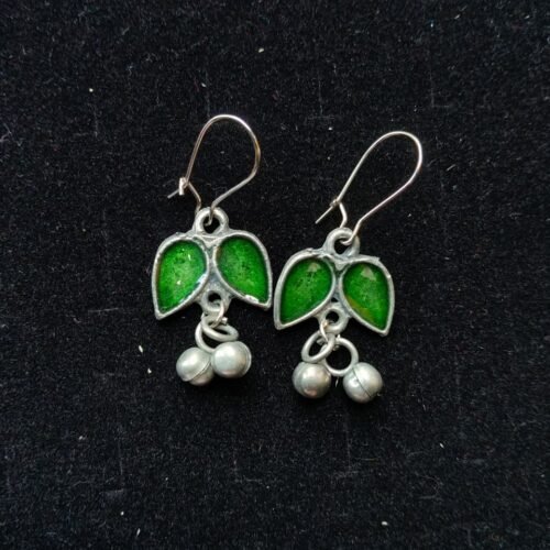 Green Meenakari Twin Leaf Earrings