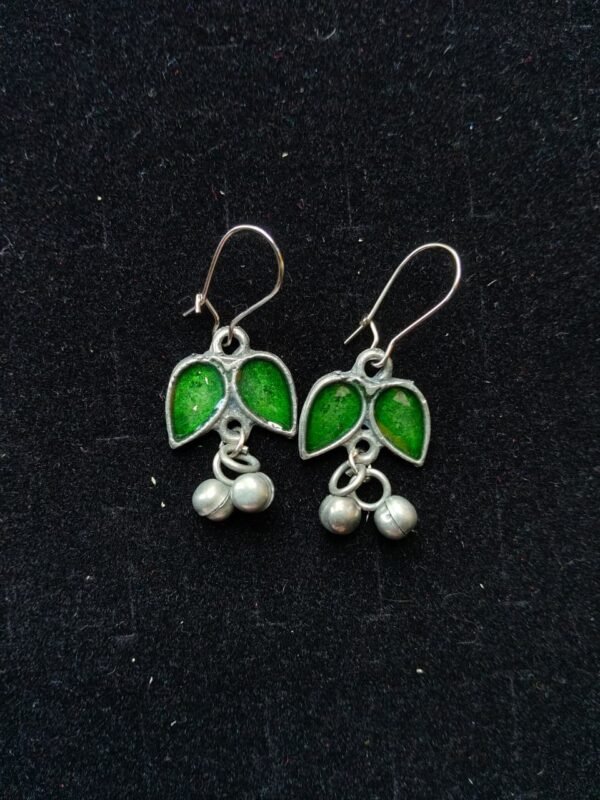 Green Meenakari Twin Leaf Earrings