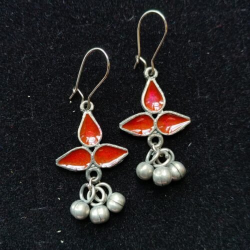Red Meenakari Floral Drop Earrings