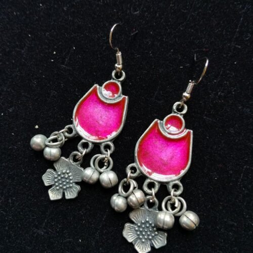Fuchsia Meenakari Enamel Drop Earrings