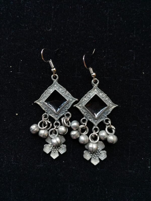 Boho Black Diamond & Floral Ghungroo Earrings