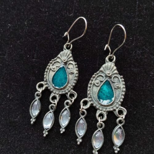 Teal Meenakari Teardrop Dangle Earrings