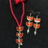 Red Enamel Cascading Leaf Necklace Set
