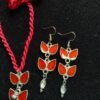 Red Enamel Cascading Leaf Necklace Set