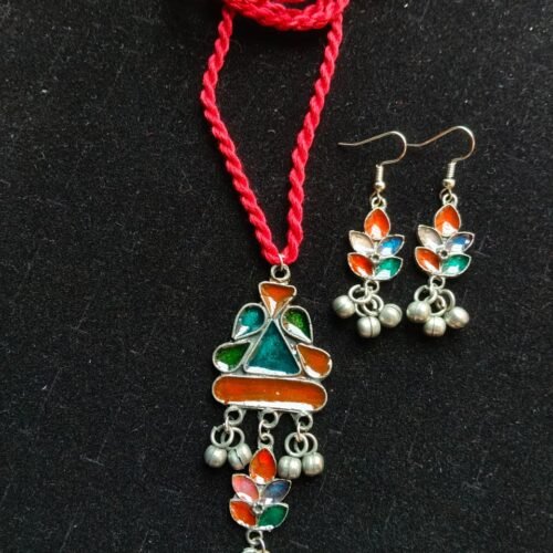 Boho Multicolor Enamel Thread Necklace & Earrings