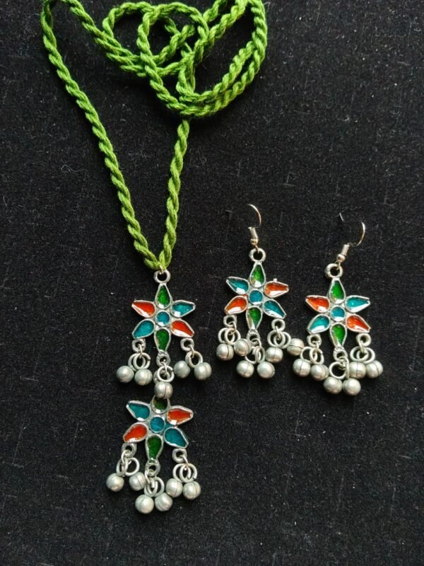 WhatsApp Image 2026-07-28 at 2.25.22 PM Boho Braided Green Thread & Blackpolished Floral Set