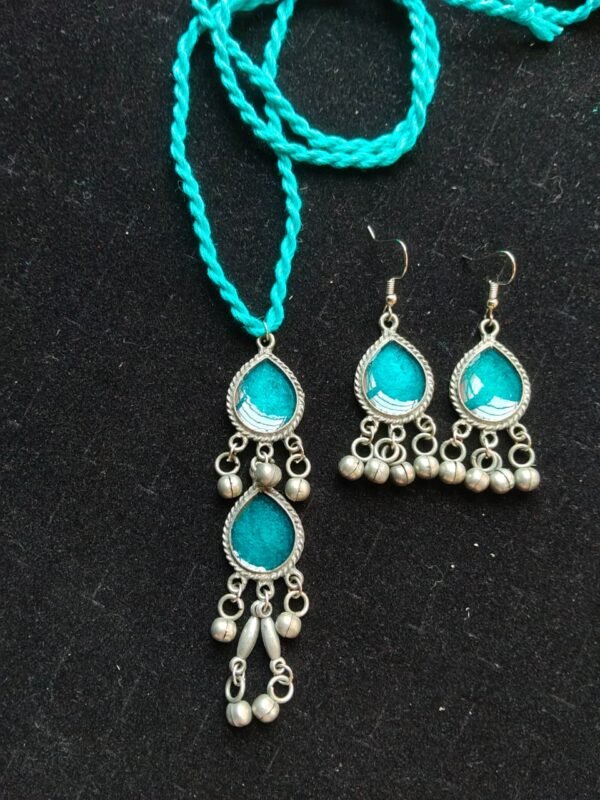 Boho Braided Teal Thread & Ghungroo Jewelry Set