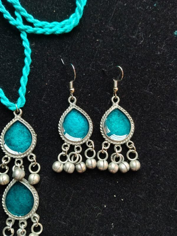 Boho Braided Teal Thread & Ghungroo Jewelry Set
