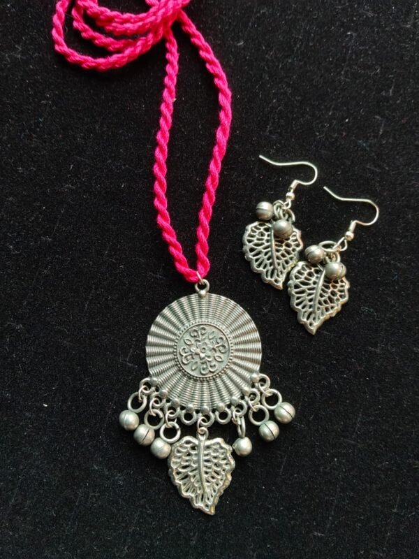 WhatsApp Image 2026-07-28 at 2.25.24 PM Vibrant Pink Thread Boho Leaf Choker Set