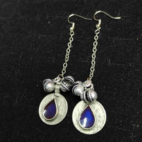 blue Boho Teardrop Chain Earrings Blue