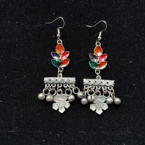 Tribal Enamel Floral Drop Earrings