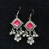 Boho Pink Square & Floral Ghungroo Earrings