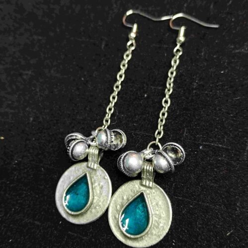 teal2 Boho Teardrop Chain Earrings Teal