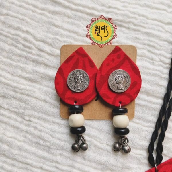The Bansuri Red Fabric Oxidized Necklace & Earring Set