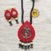 The Bansuri Red Fabric Oxidized Necklace & Earring Set