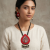 The Bansuri Red Fabric Oxidized Necklace & Earring Set